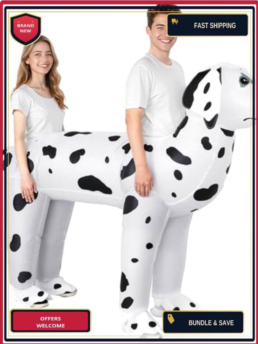 2 Person Inflatable Dalmatian Costume Adult Halloween Blow Up Dog Cosplay